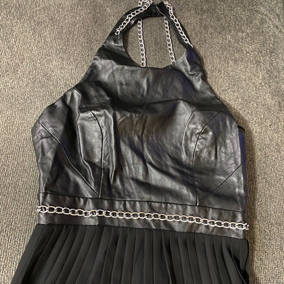 Halter maxi dress with leather top and chains with see through bottom and lining - Picture 2 of 10
